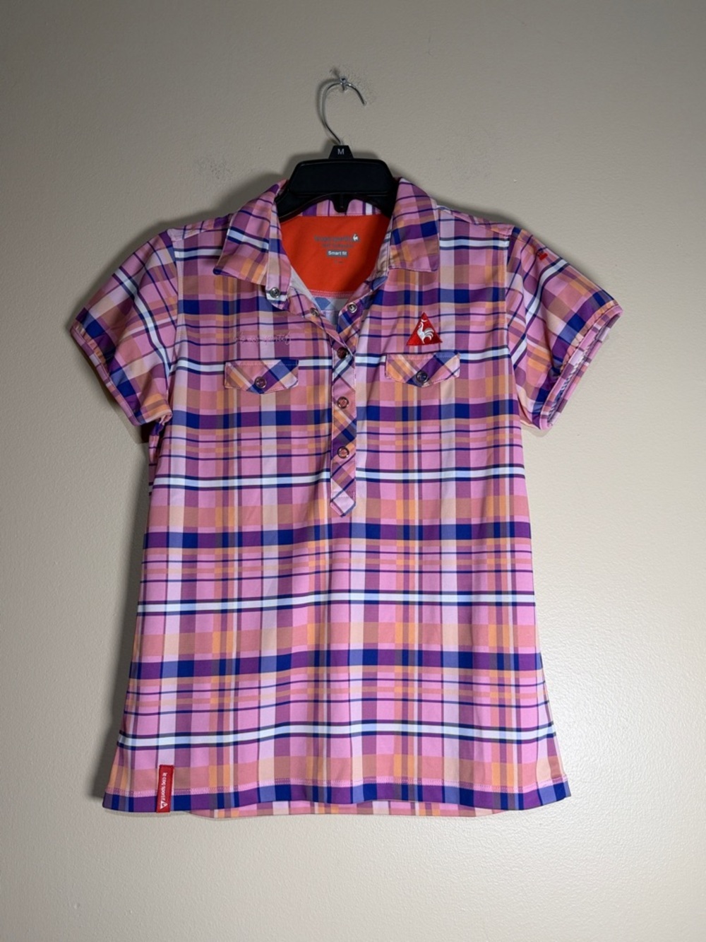Le Coq Sportif Pink Plaid Short-Sleeve Polo